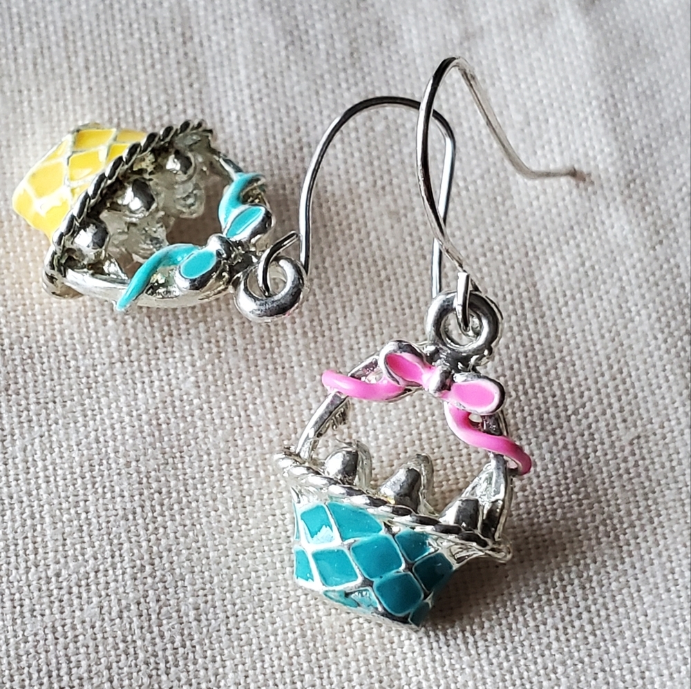 3d Enamel Easter Chick Basket Earrings